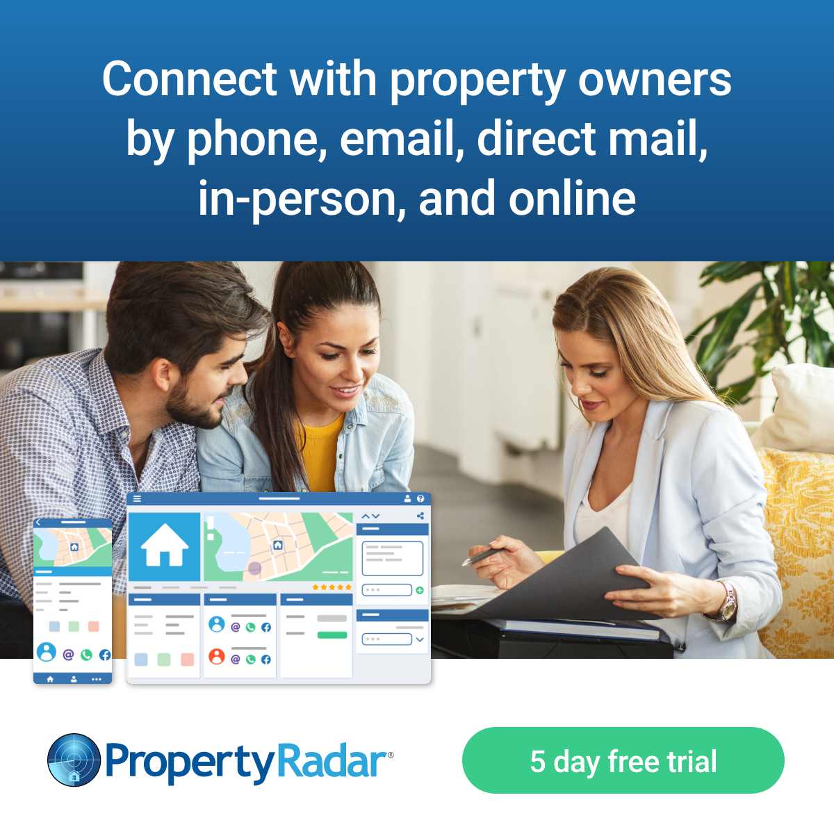 PropertyRadar Facebook ad: Look up properties & owners by company, name…