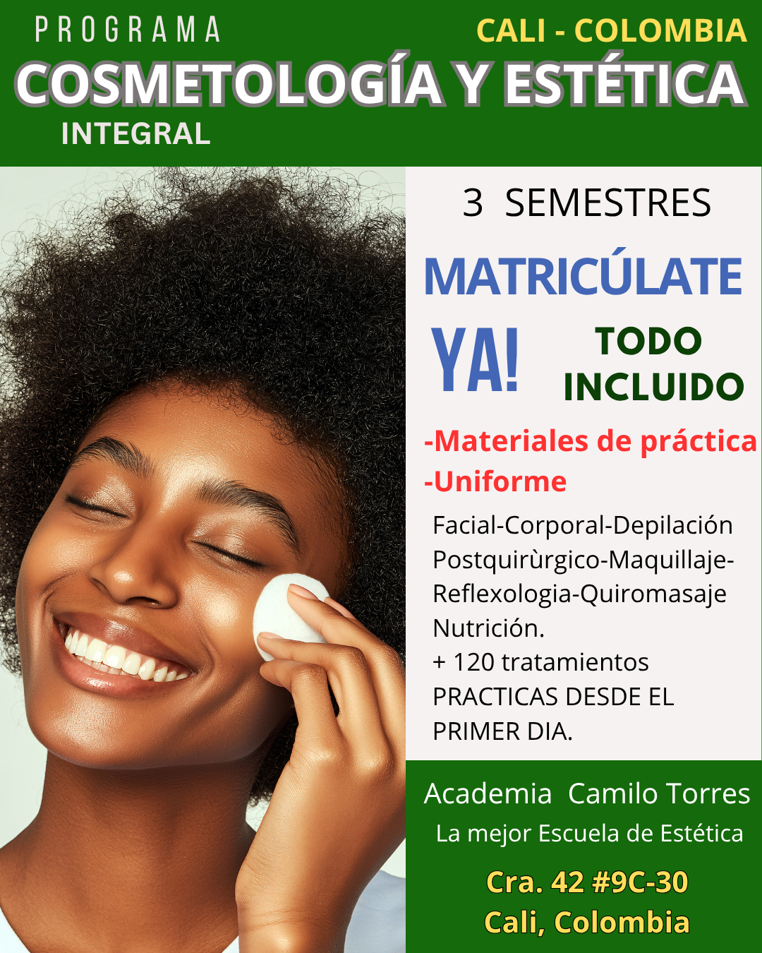 Academia de Estetica Camilo Torres Facebook ad: Estetica y Cosmetología