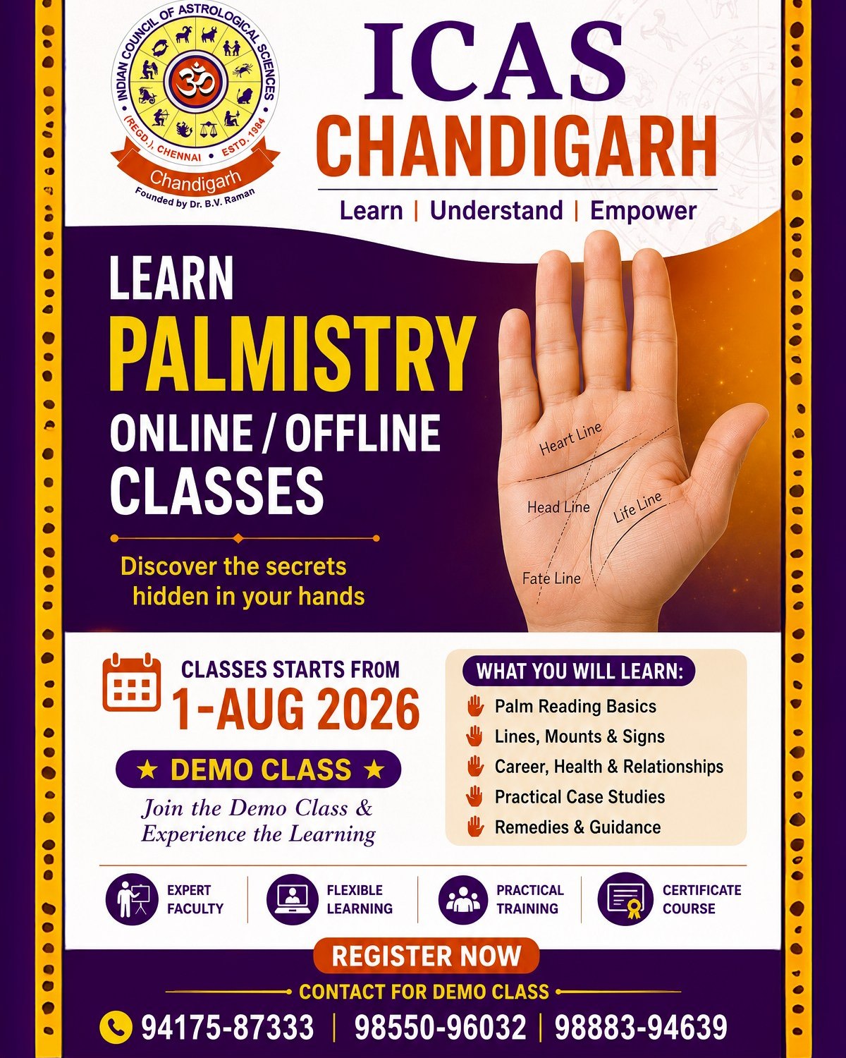 ICAS Chandigarh Facebook ad: Learn Palmistry from Astrologer Anil Kaishal
