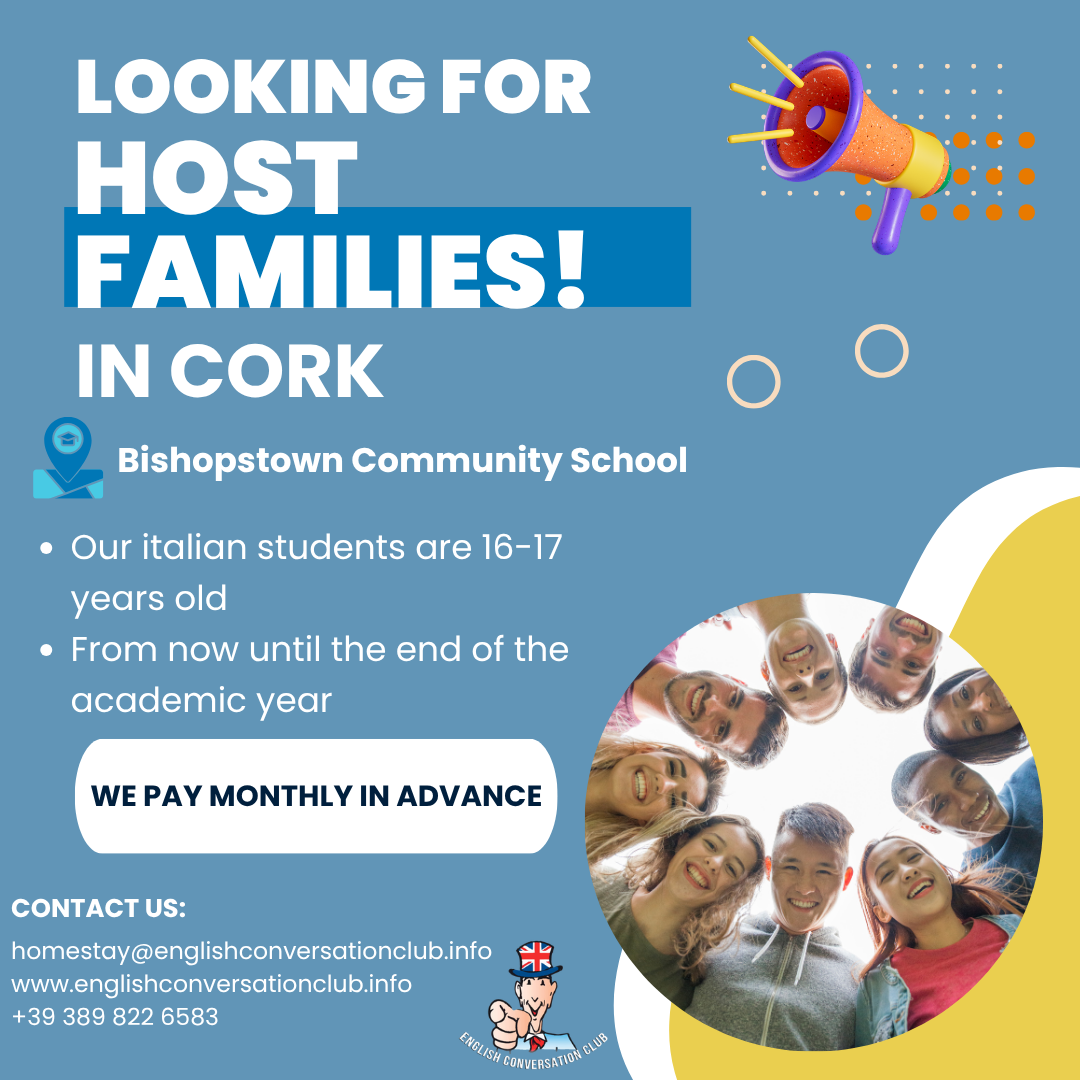 English Conversation Club Facebook ad: Host Families Wanted