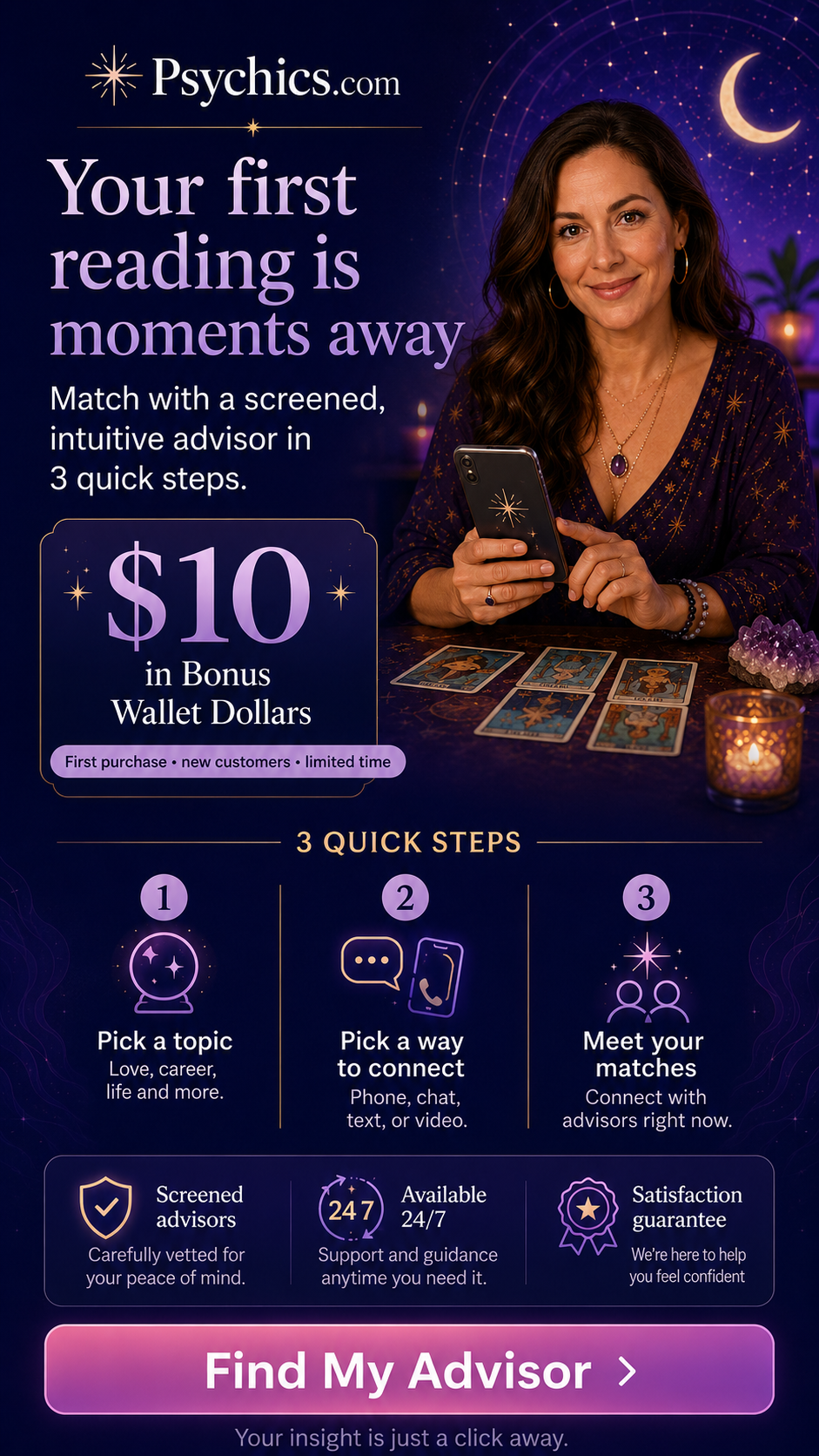 Psychics.com Facebook ad from May 15, 2026