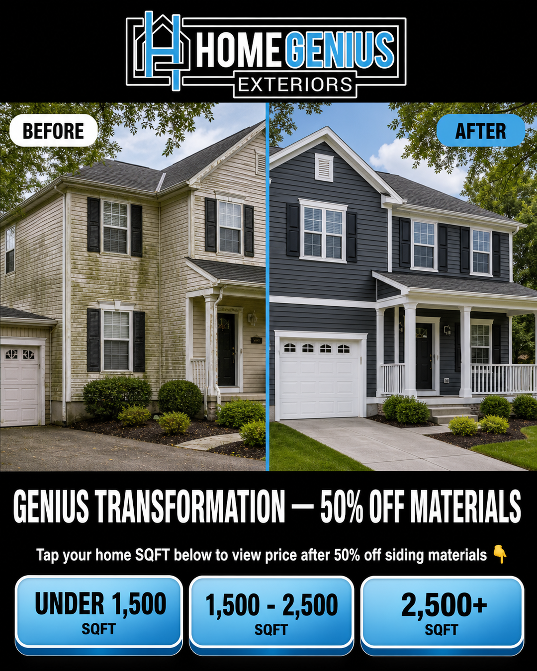 Home Genius Exteriors Facebook ad