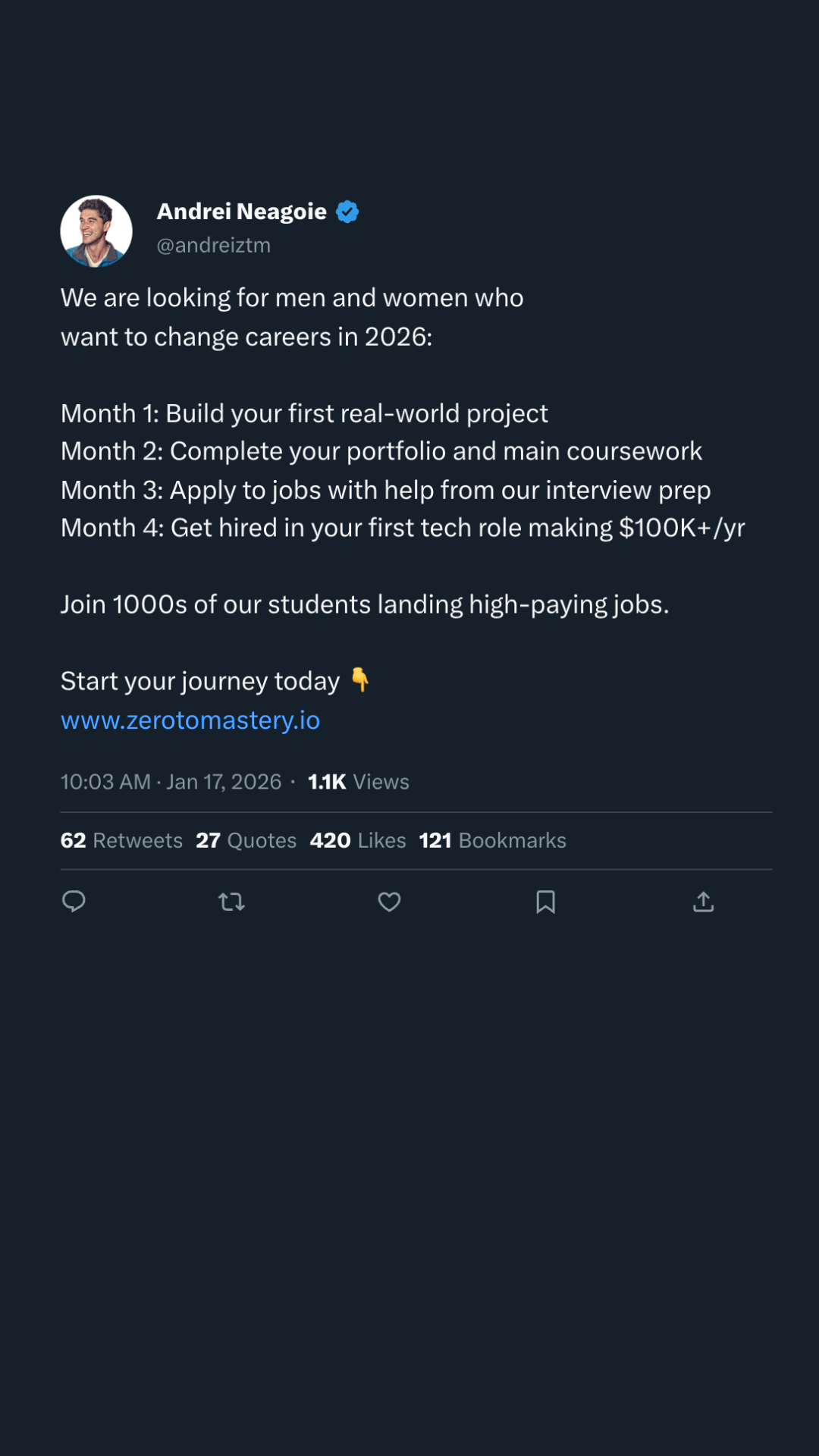 Zero To Mastery Facebook ad