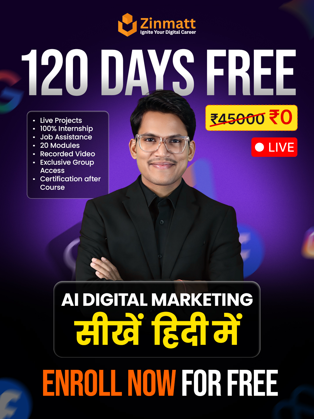 Zinmatt Private Limited Facebook ad: Live, Interactive Practical Classes