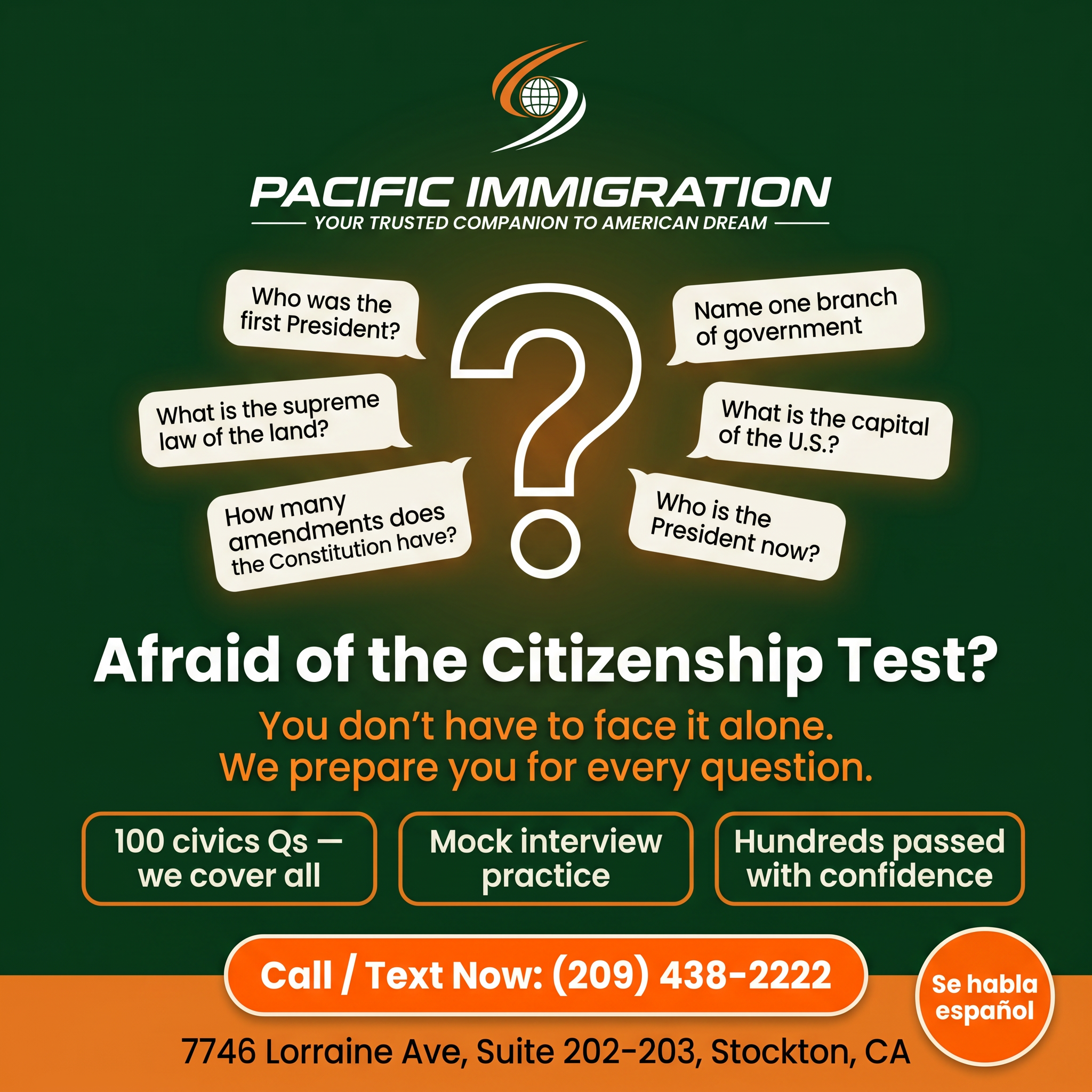 Pacific Immigration Services Facebook ad: One Step Left, Make America Officially Home