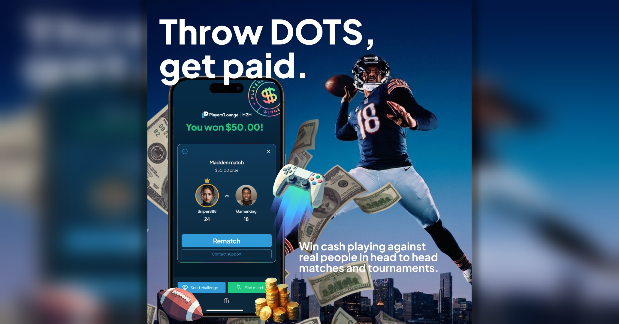 Players' Lounge Facebook ad: 100% first deposit match!