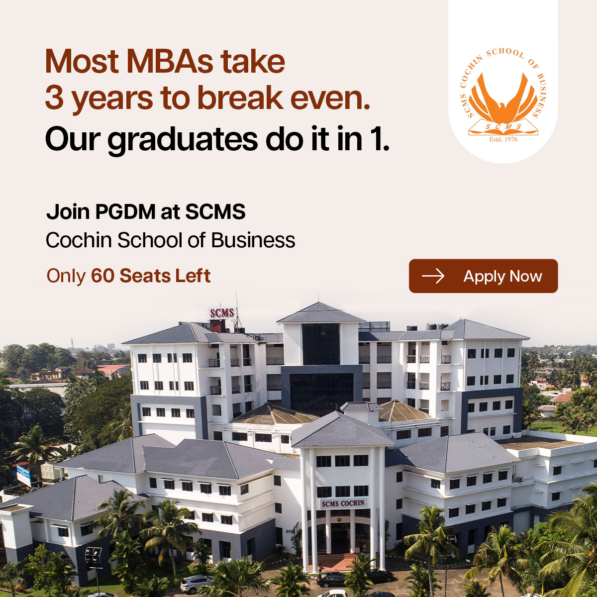 SCMS Cochin School of Business, India Facebook ad: Admissions Closing Soon, Apply Today