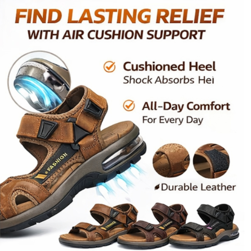 Elvonira Facebook ad: Men’s Orthopedic Air Cushion Sandals, Breathable Leather &…