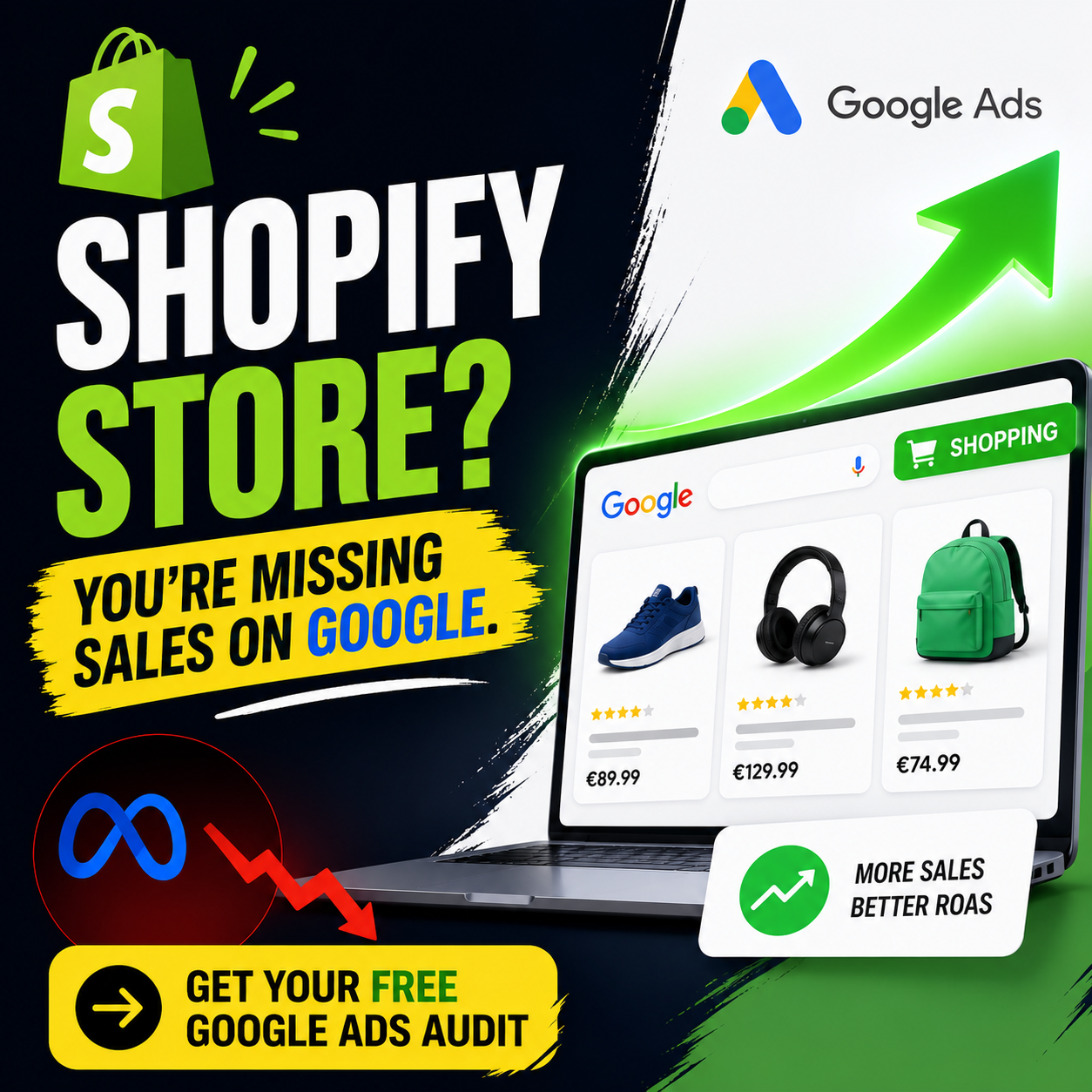 BK Digital Facebook ad: Shopify Store? You're Missing Sales On Google.