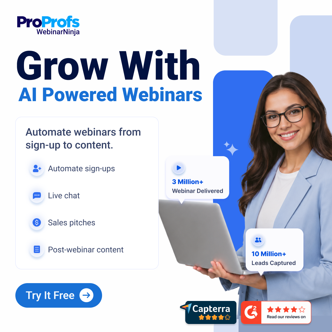 ProProfs.com Facebook ad: Grow With Webinars