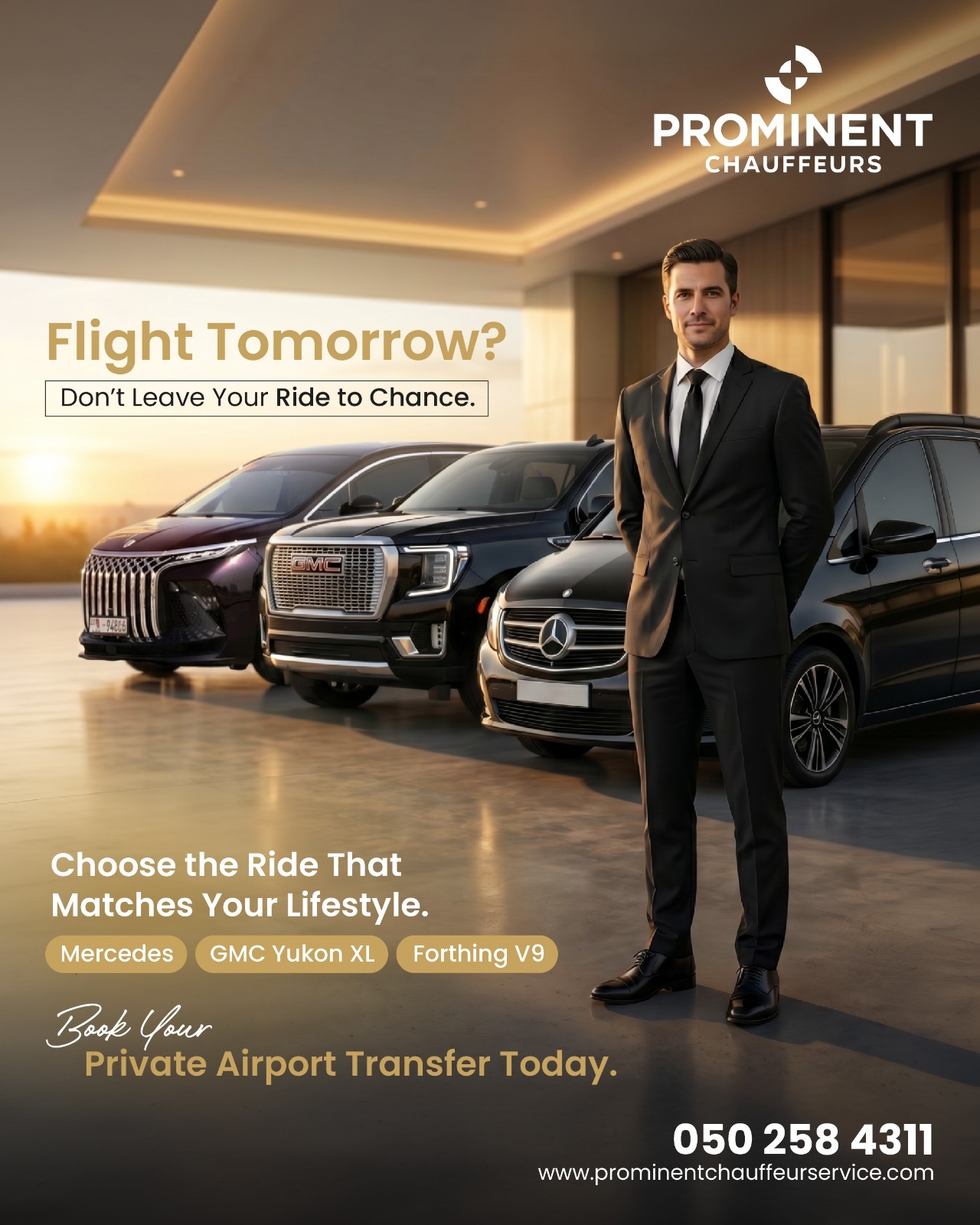 Prominent Chauffeurs Facebook ad: Call Now to Book Your Airport Transfer