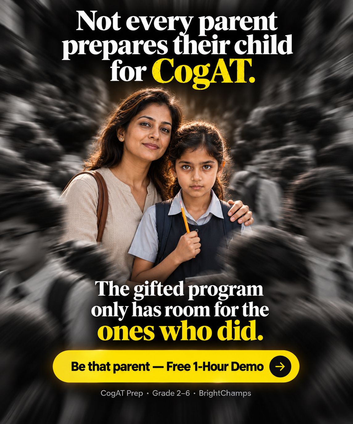BrightCHAMPS Facebook ad: Only the Prepared Stand Out. Start CogAT Training Today.