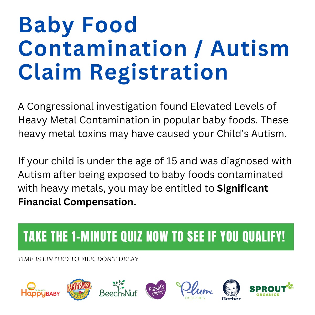 Baby Food Lawsuit Facebook ad: Toxic Baby Food Lawsuit - Free Case Review