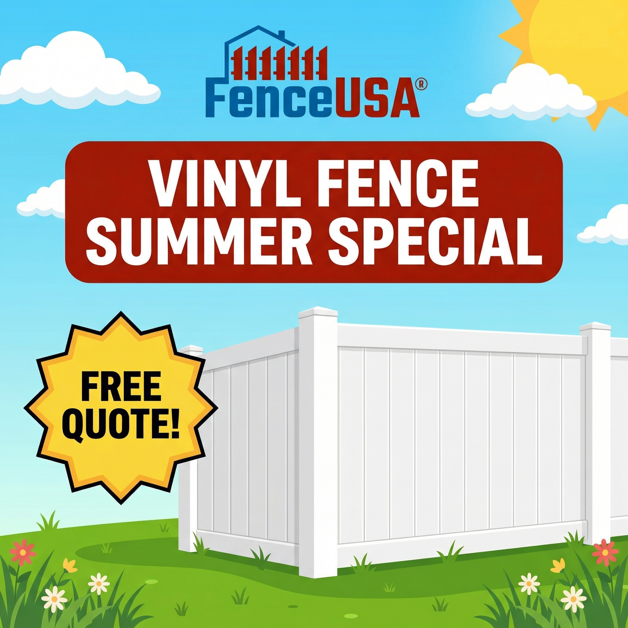 FenceUSA Facebook ad: Vinyl Fence Summer Special, FREE Quote