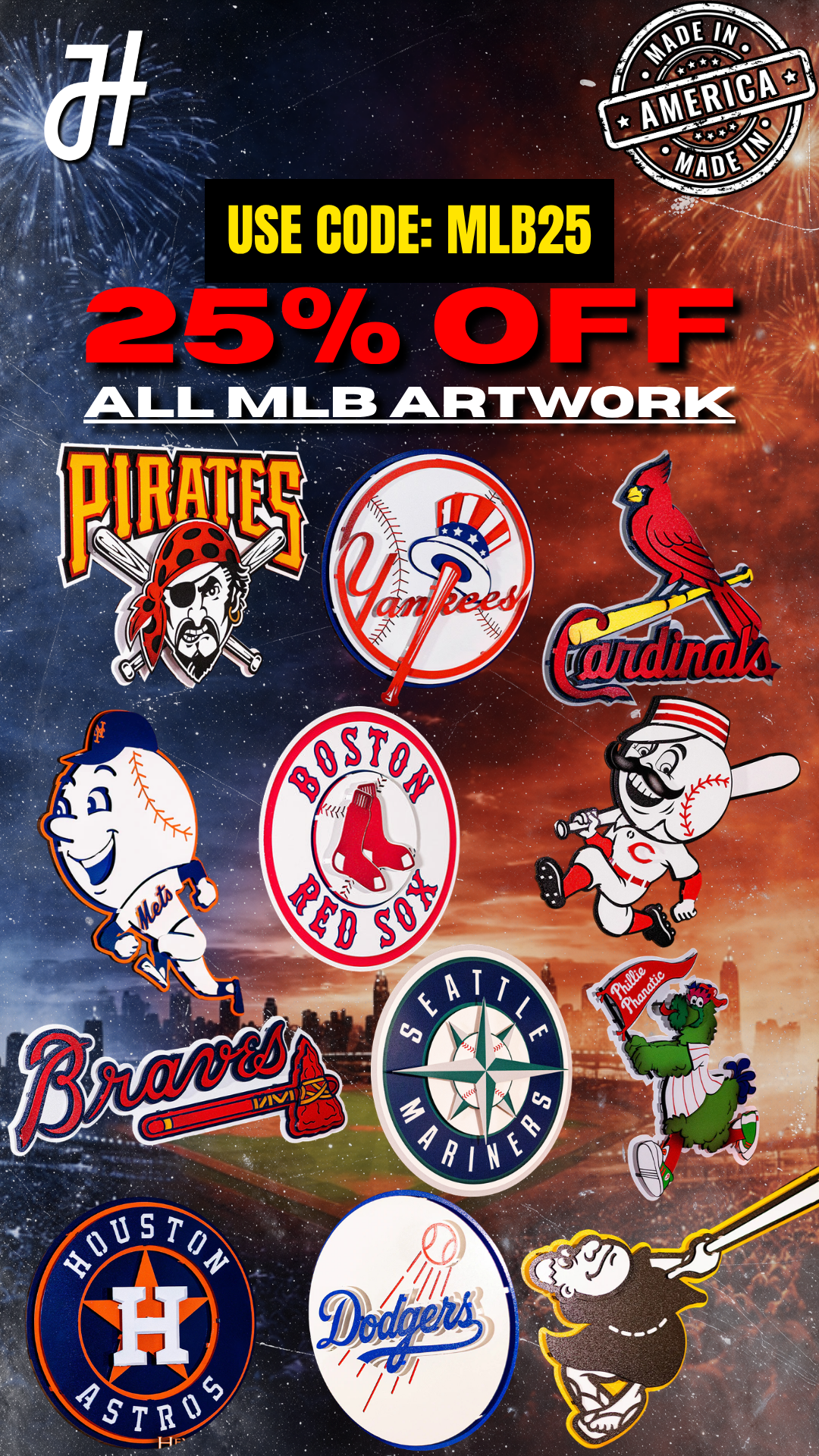 Hex Head Art Facebook ad: MLB Wall Art: 25% OFF.