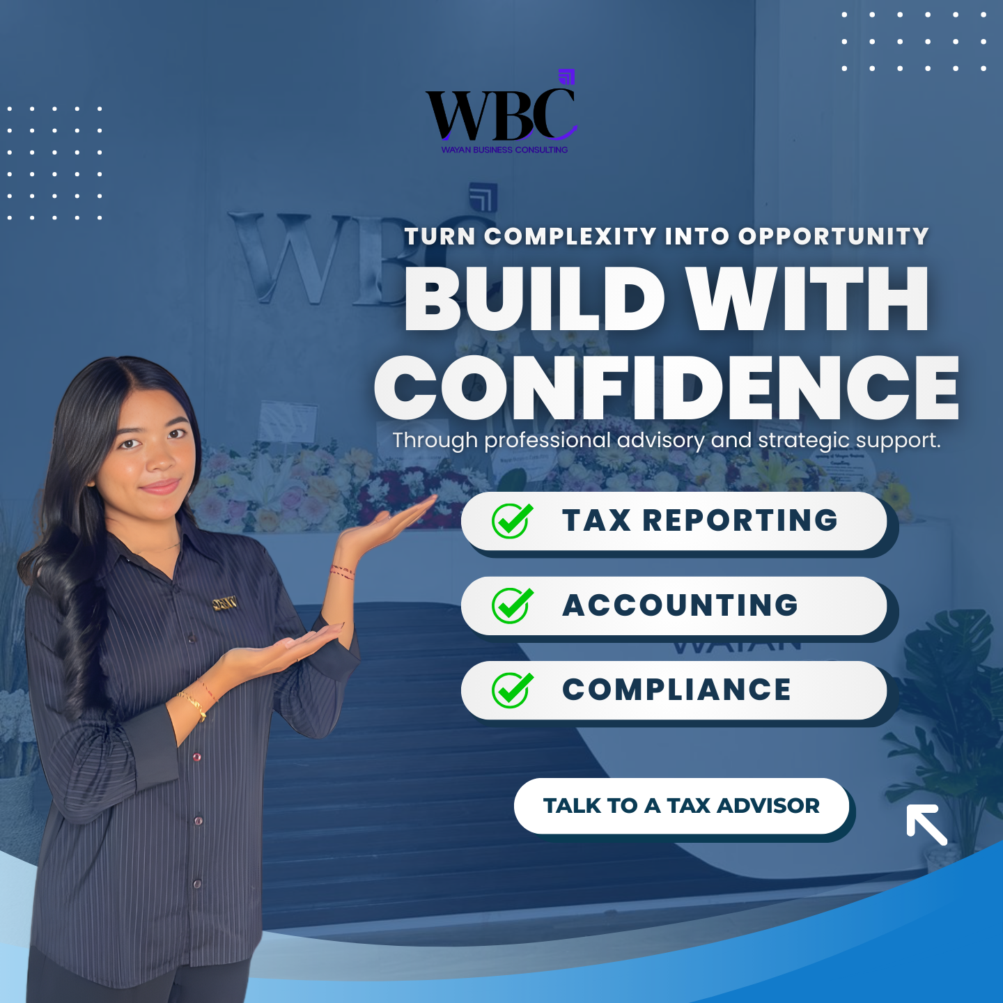 Wayan Business Consulting Facebook ad: Struggling with tax reporting or compliance?
