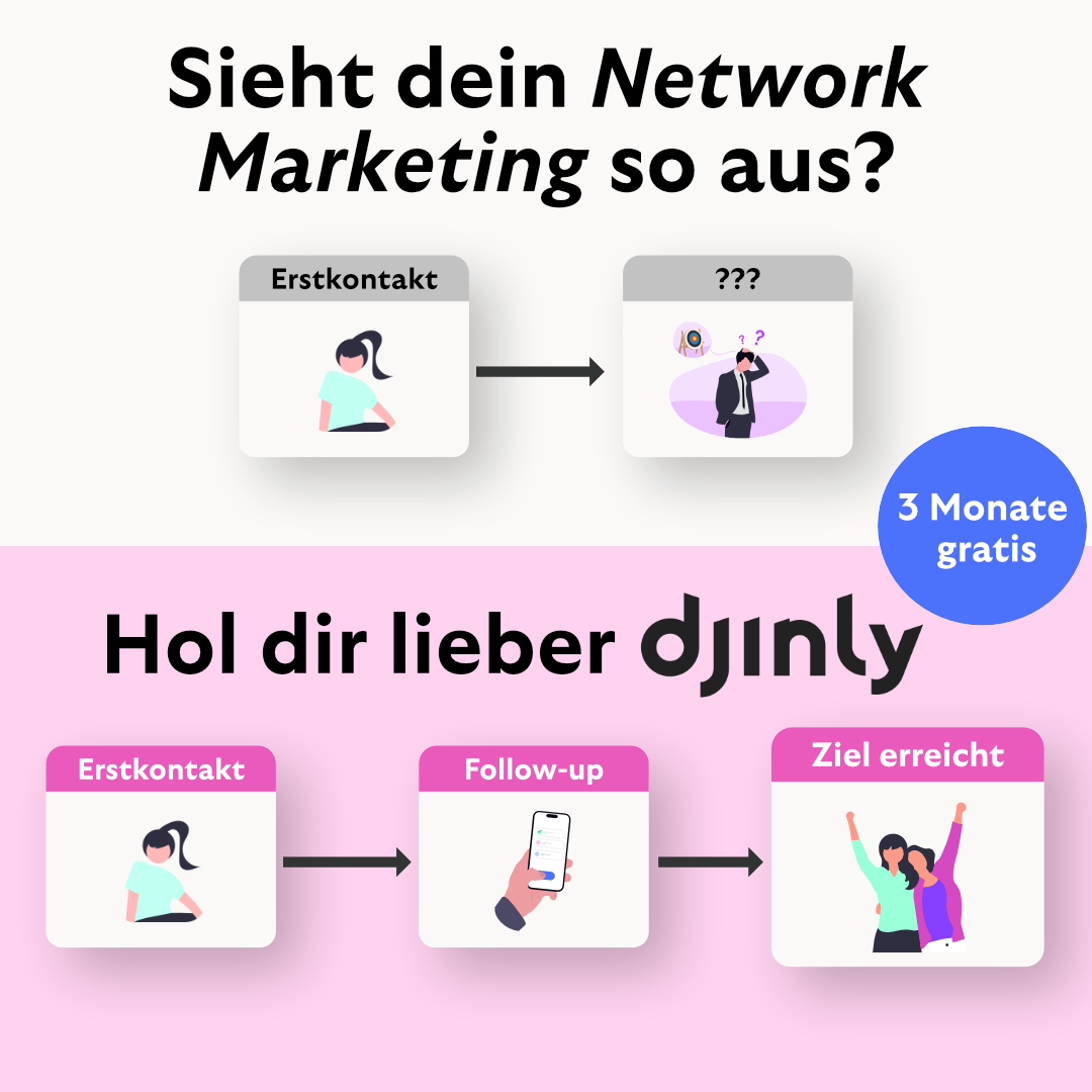 djinly Facebook ad: Networking mit System: neue App 3 Monate kostenlos testen