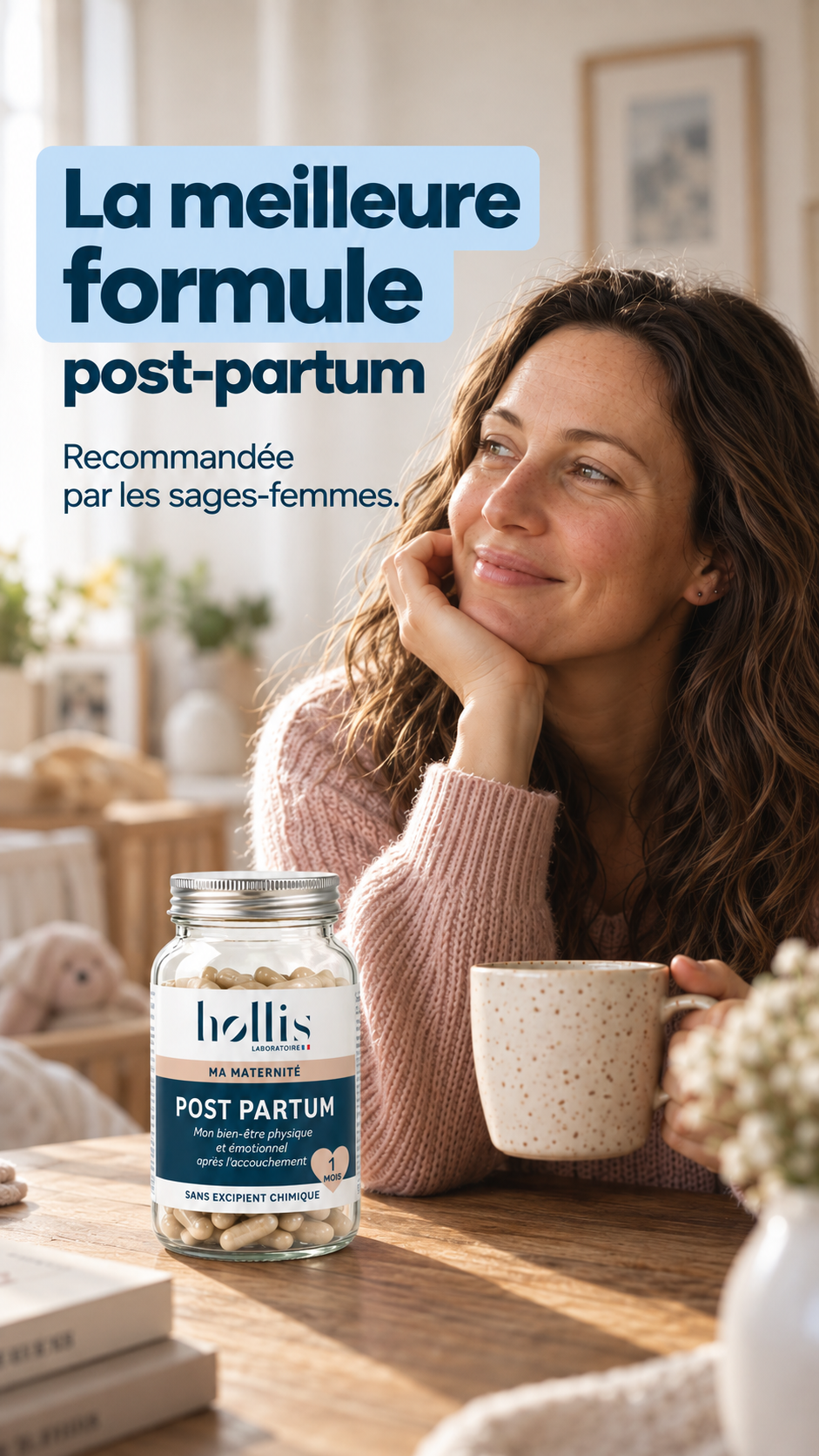 Laboratoire Hollis Facebook ad: Dites adieu aux tensions du post-partum