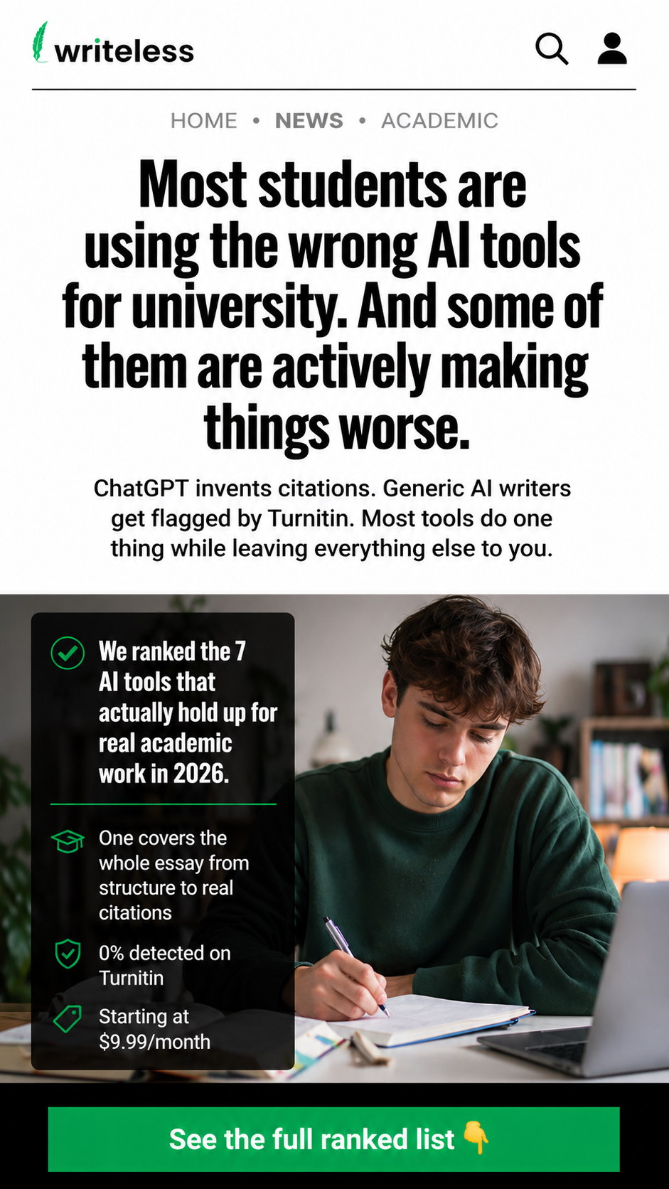 Writeless AI Facebook ad
