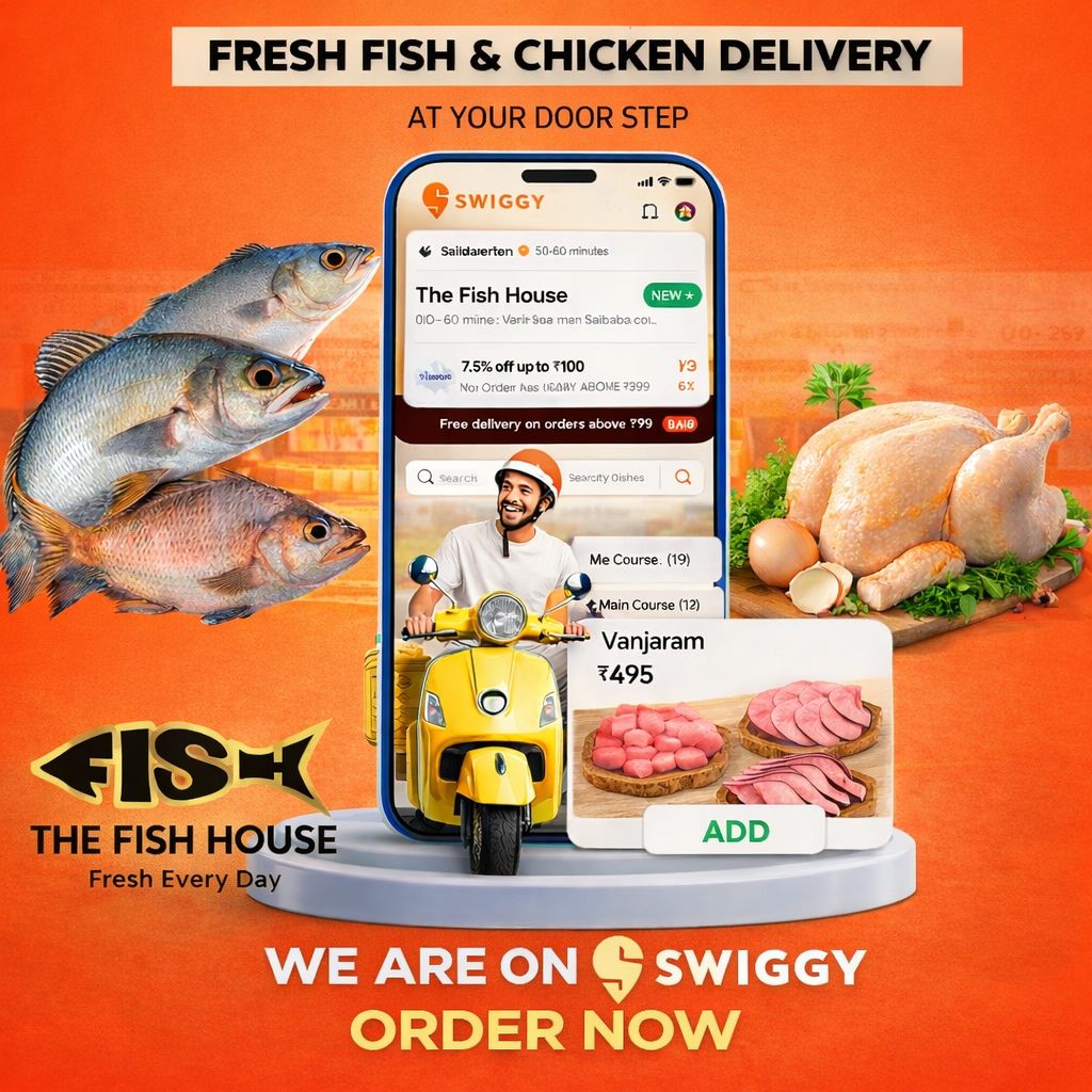 costerapearlocean Facebook ad: Fresh Fish & Chicken, Now Live on Swiggy!
