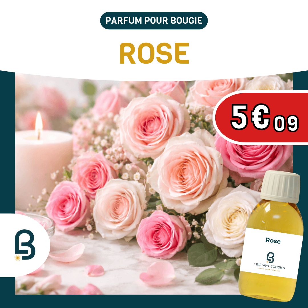 L'Instant Bougies Facebook ad: Cires, parfums de Grasse, moules, colorants, kits complets.