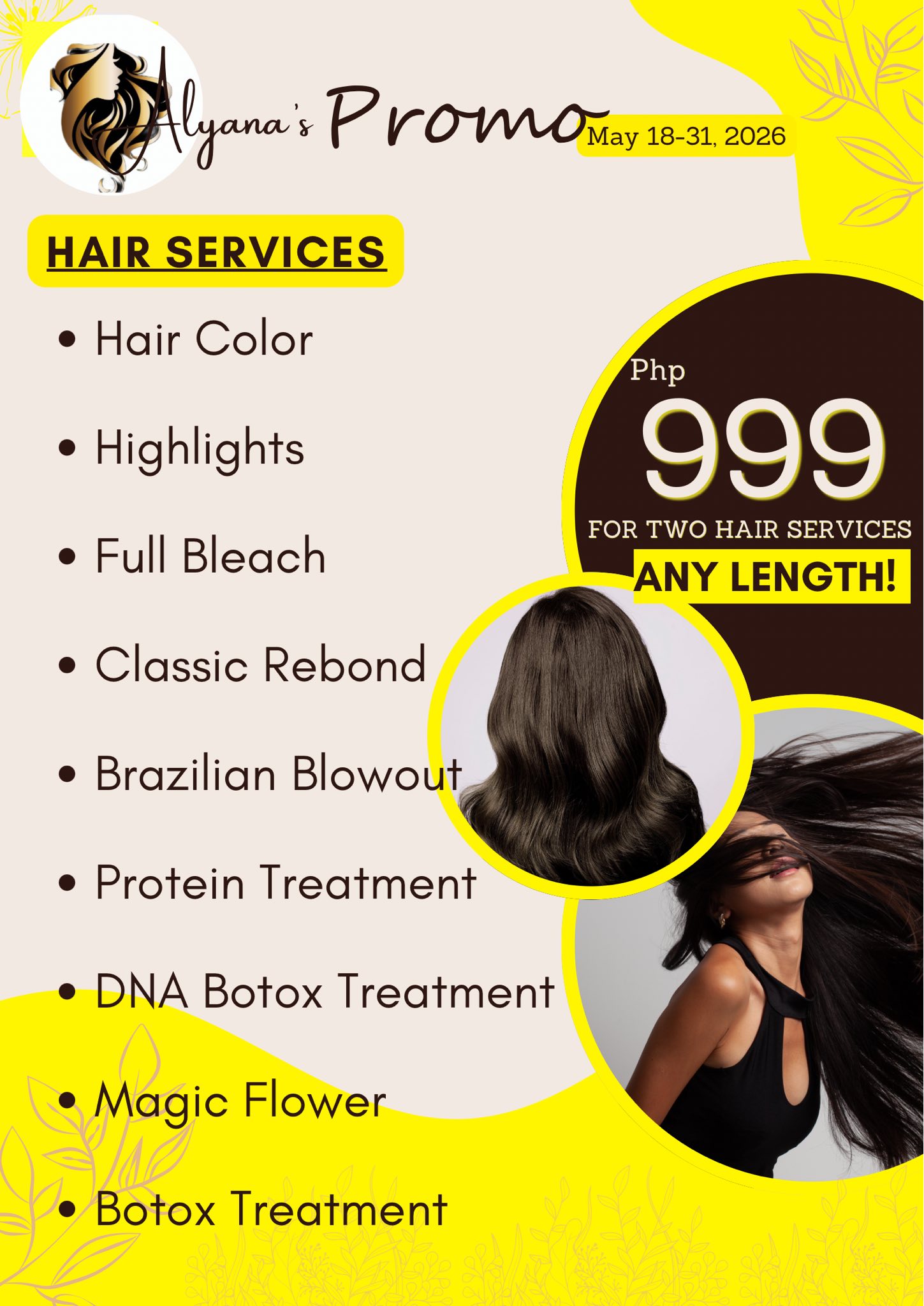 Alyana’s Spa, Hair and Beauty Salon Concepcion Tarlac branch Facebook ad: ALYANA’S PROMO