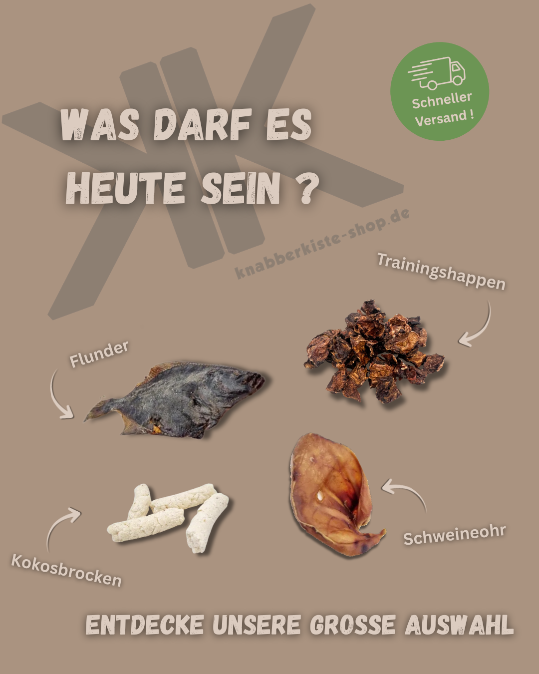 Knabberkiste Facebook ad: Große Auswahl, schneller Versand
