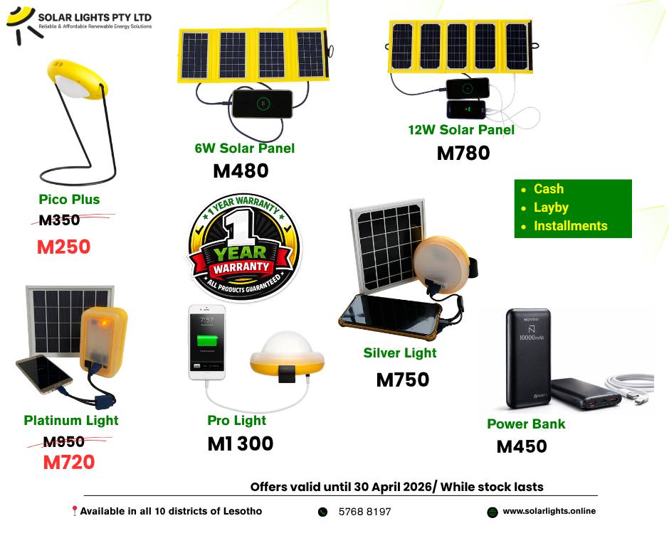 Solar Lights - Pty Ltd Facebook ad: Se fetoe ke li-Special tsa rona tsa April!