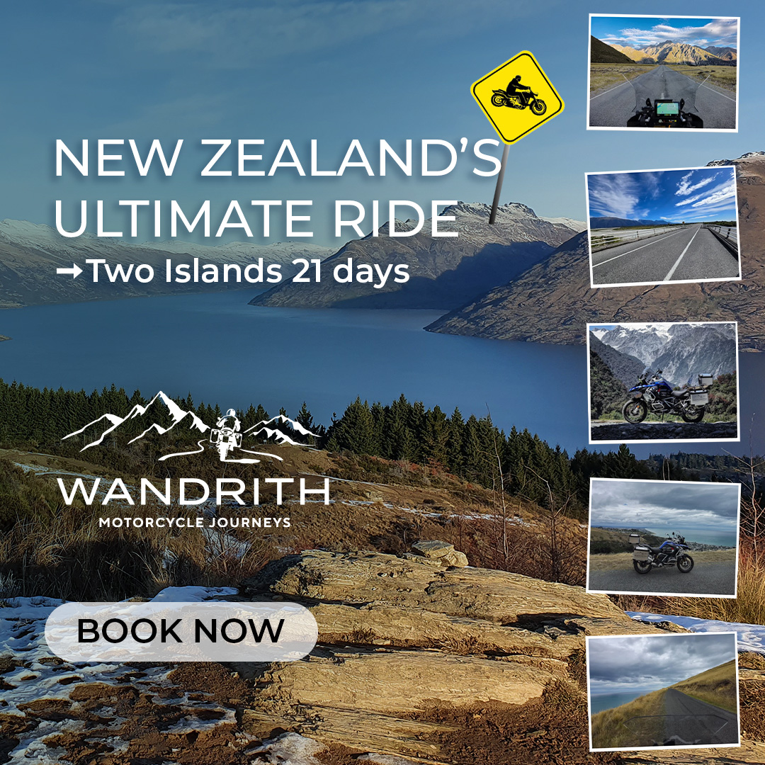 Wandrith Motorcycle Journeys Facebook ad: We're your gateway to New Zealand's most epic…