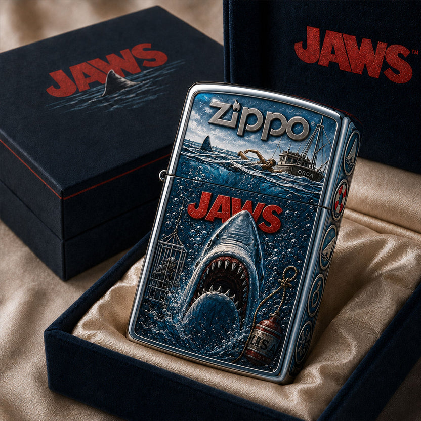 Special Love Gift Facebook ad: Premium JAWS 2026 Zippo Lighter V2 JAZL781