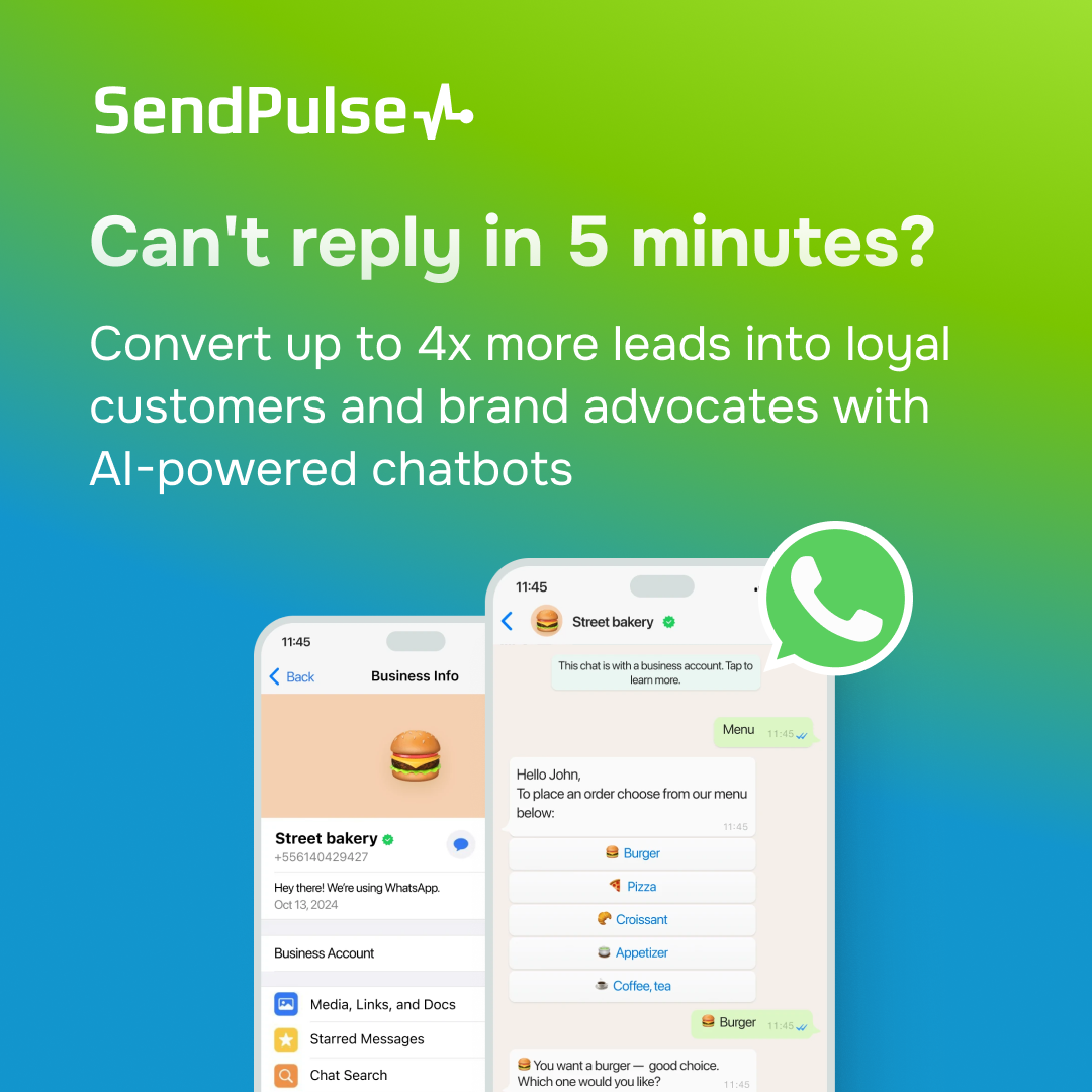 SendPulse Facebook ad: Faster replies. More sales. 24/7