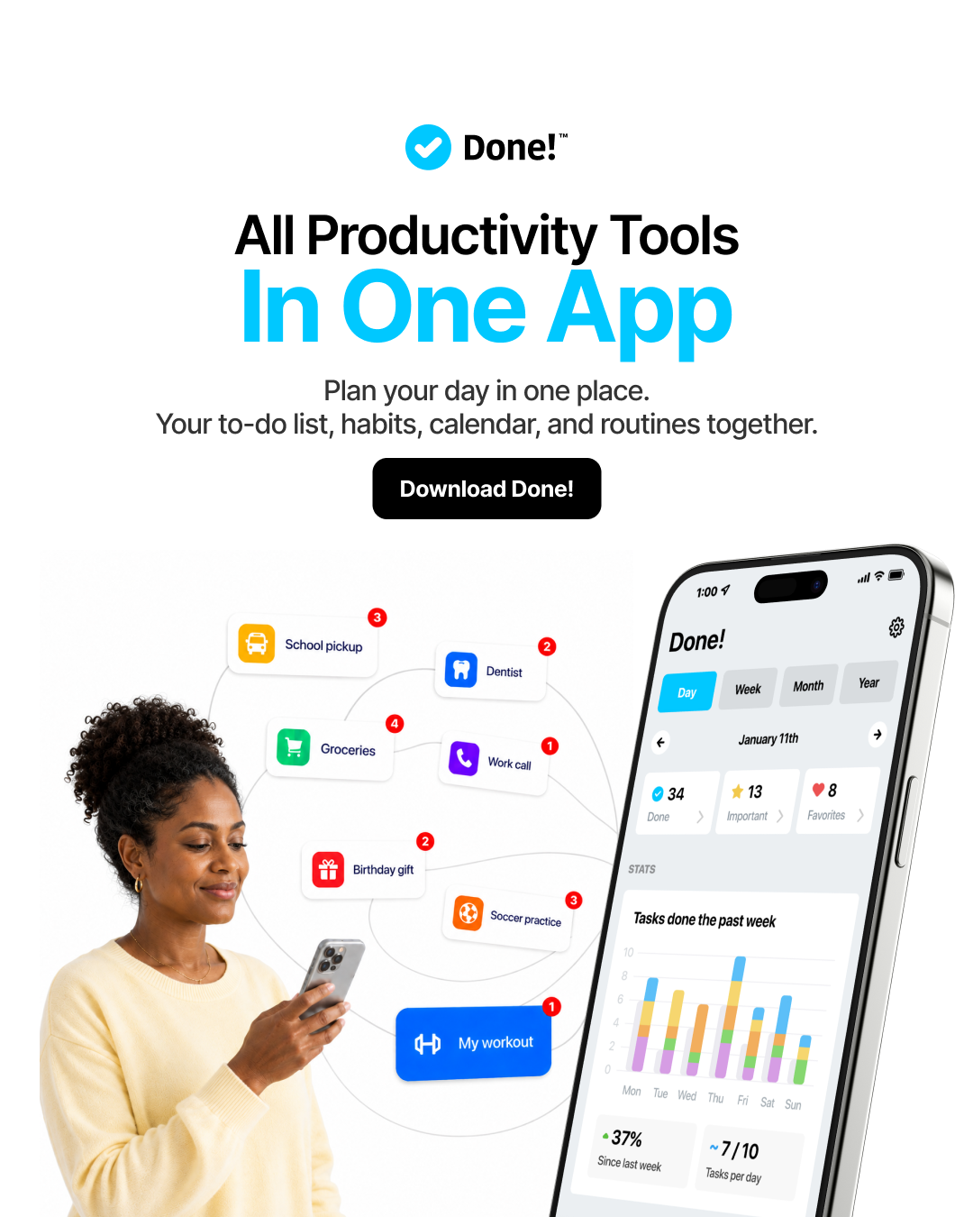 Done - Happy Productivity App Facebook ad: Simplify Your Planning