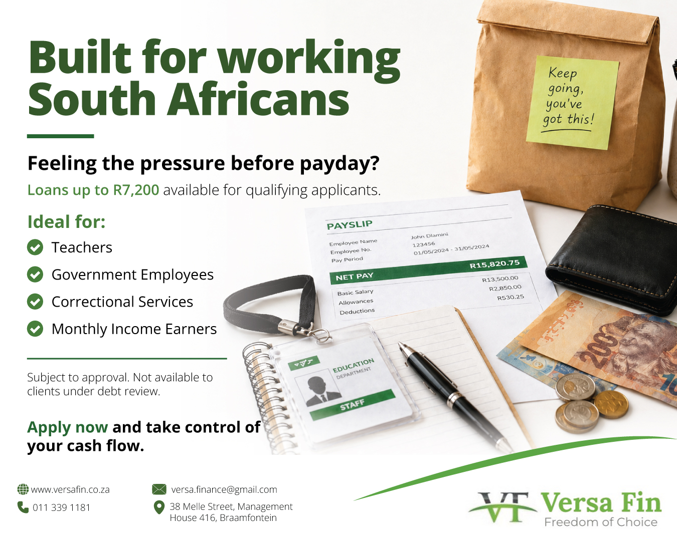 Versa Fin Facebook ad: Earning between R15,000 and R20,000 a month but…