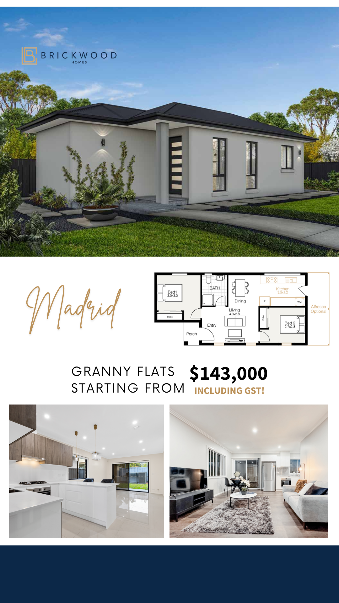 Brickwood Homes Facebook ad: Granny Flats from $143,000 incl. GST