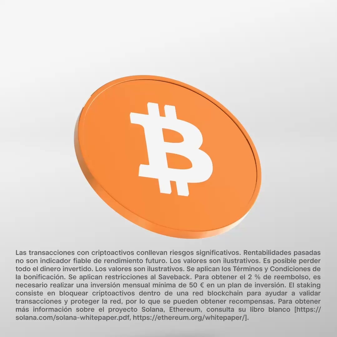 Trade Republic Global Facebook ad: Elige entre + 50 criptos desde 1 €.
