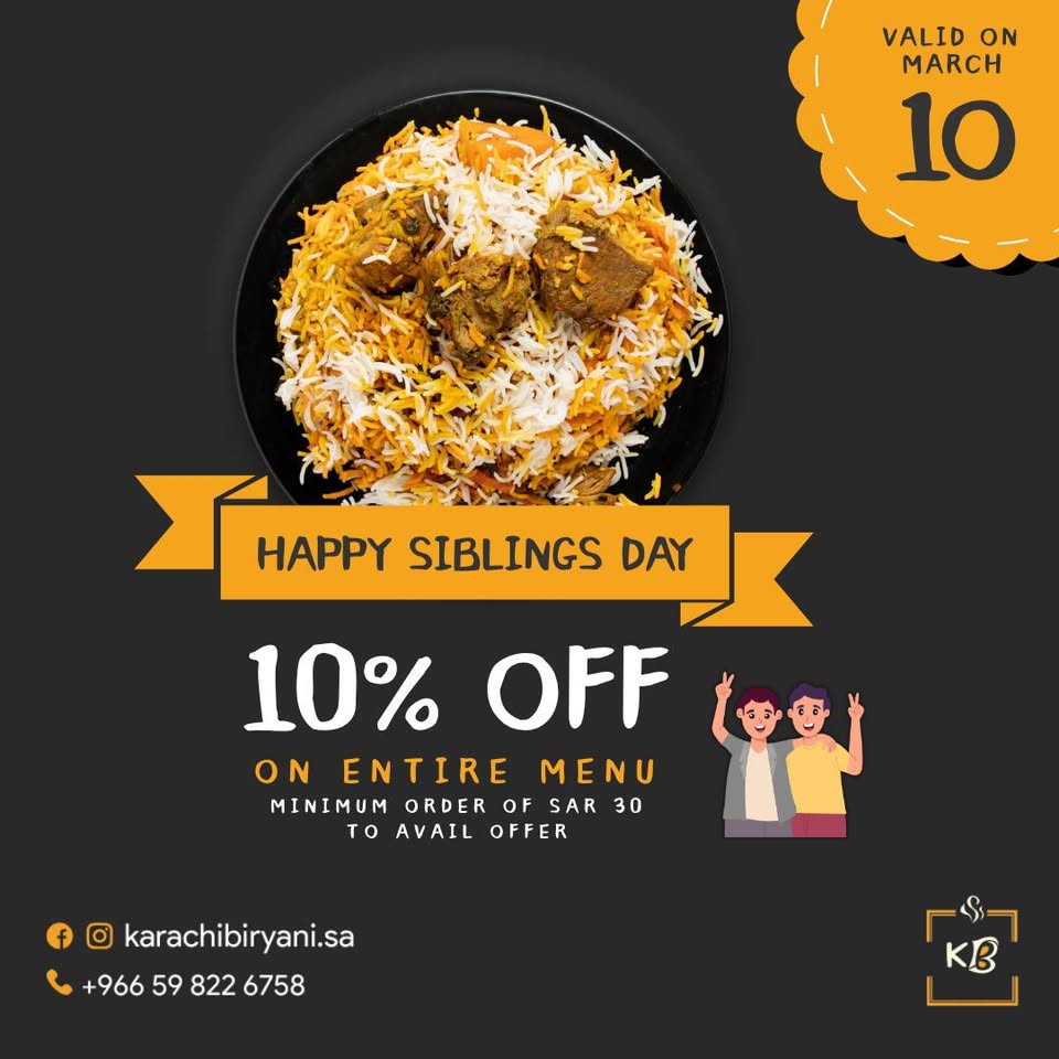 Karachi Biryani Facebook ad: SIBLINGS DAY OFFER