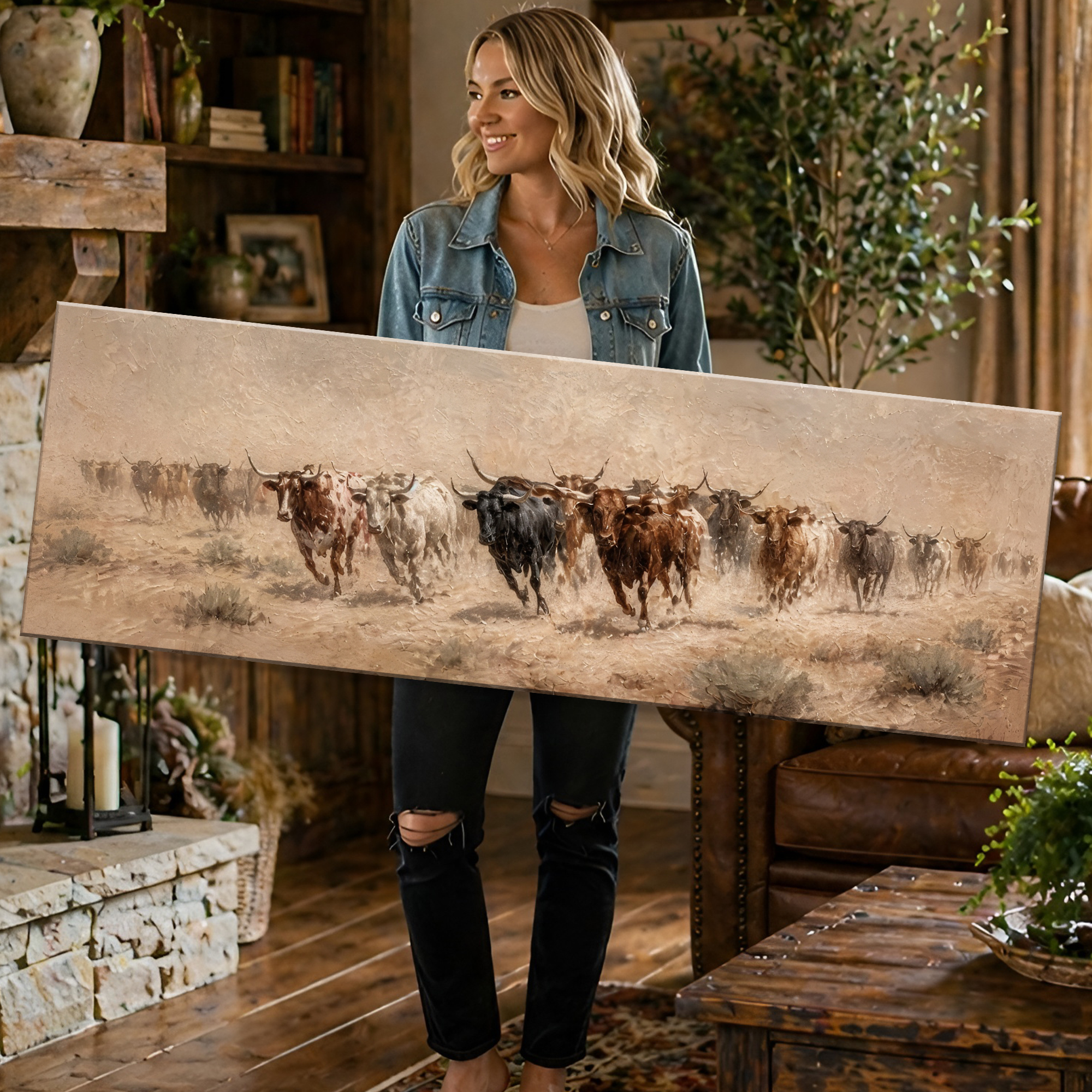 Tailored Canvases - Personalized Art Facebook ad: Longhorn Dust Trail