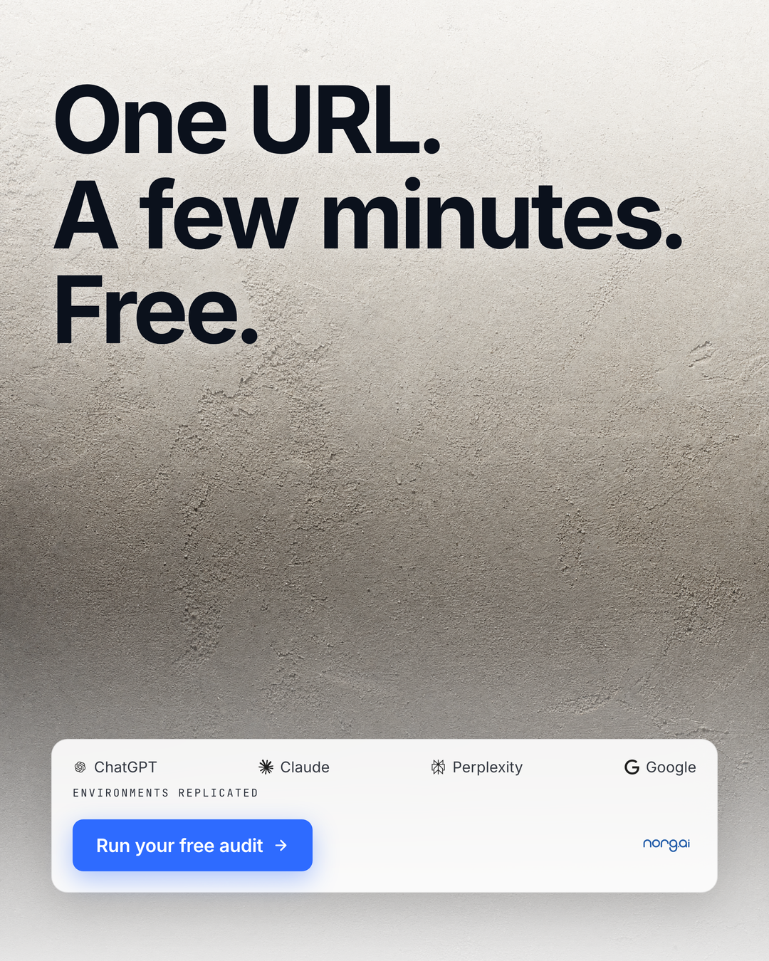 Norg AI Facebook ad: One URL. A few minutes. Free.