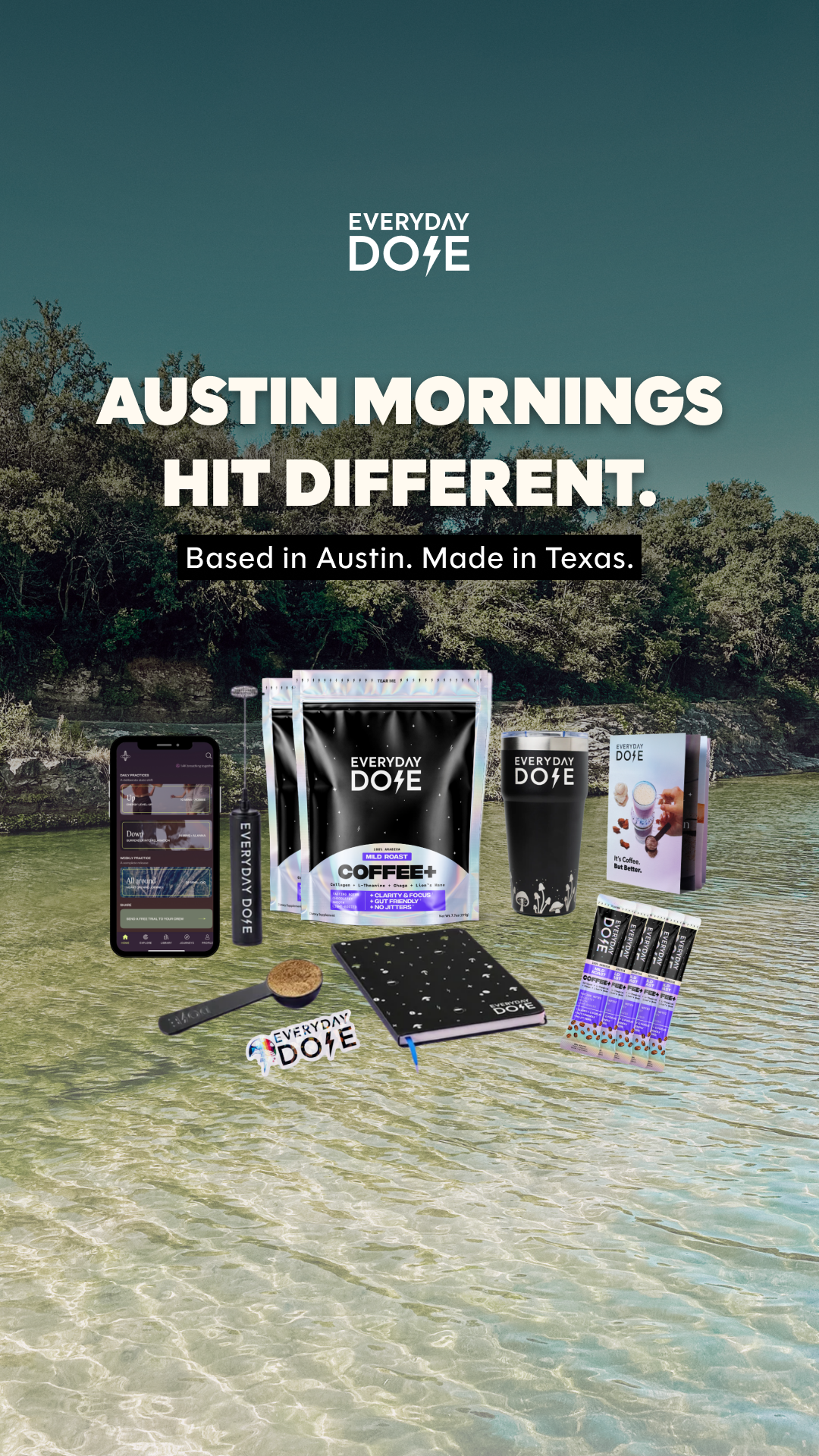 Everyday Dose Facebook ad: AUSTIN, Pour Yourself Coffee That Does More