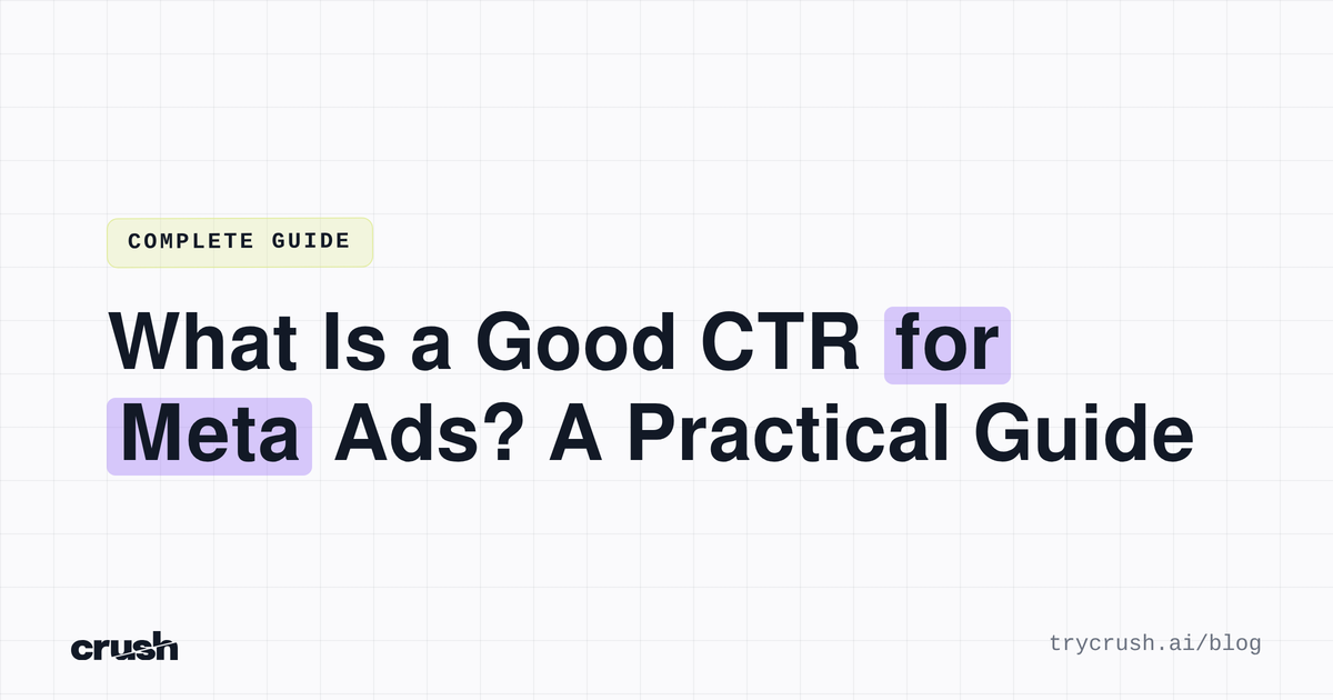Typographic poster with the headline What Is a Good CTR for Meta Ads? A Practical Guide