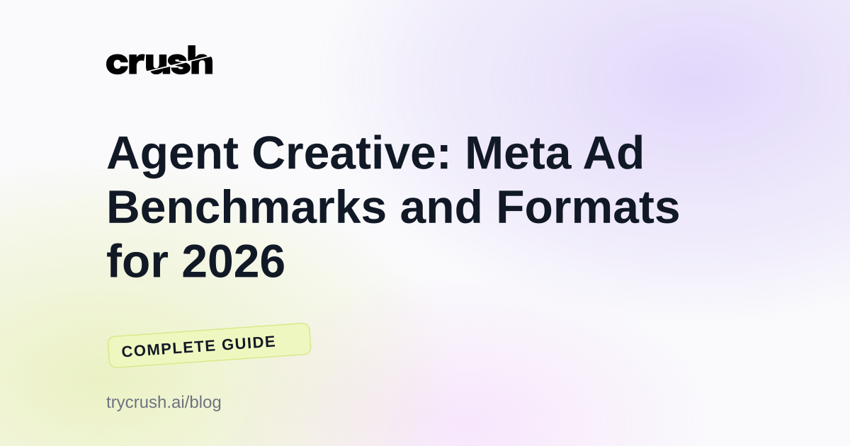Agent Creative: Meta Ad Benchmarks and Formats for 2026 (Crush blog cover)