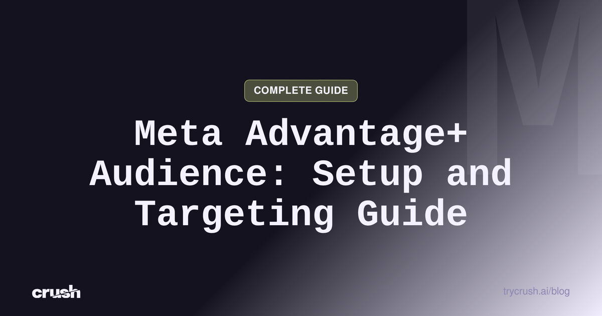 Typographic poster with the headline Meta Advantage+ Audience: Setup and Targeting Guide