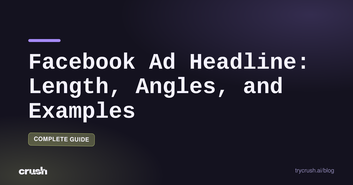 Poster with the title Facebook Ad Headline: Length, Angles, and Examples