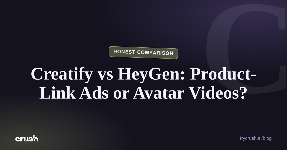 Typographic poster with the headline Creatify vs HeyGen: Product-Link Ads or Avatar Videos?