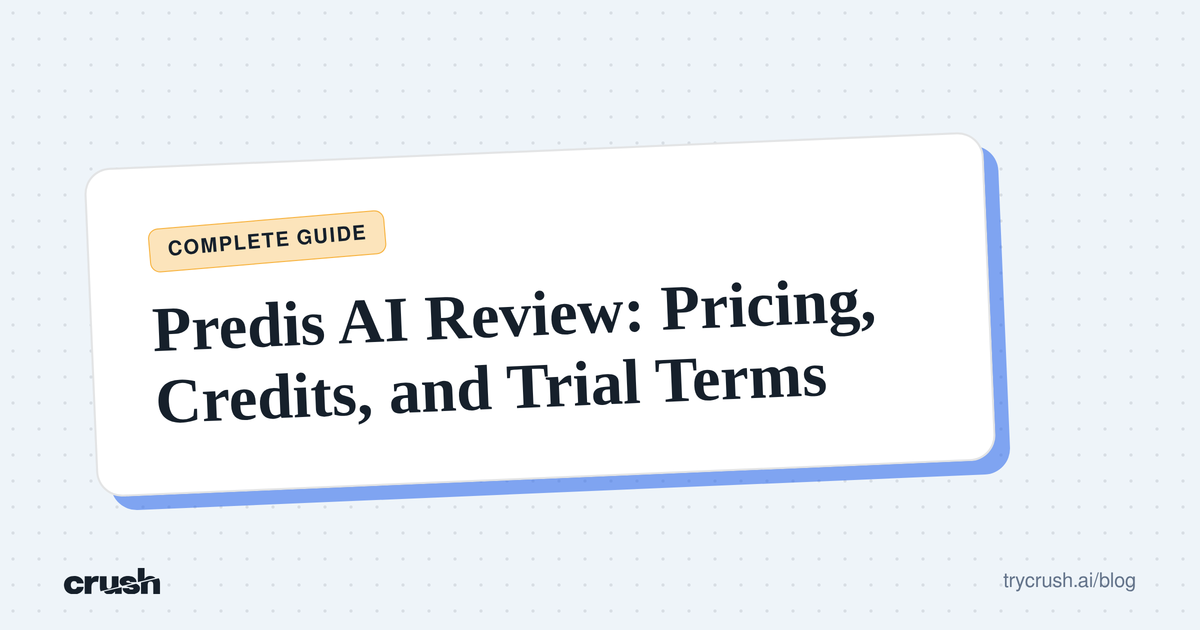Typographic poster with the headline Predis AI Review: Pricing, Credits, and Trial Terms
