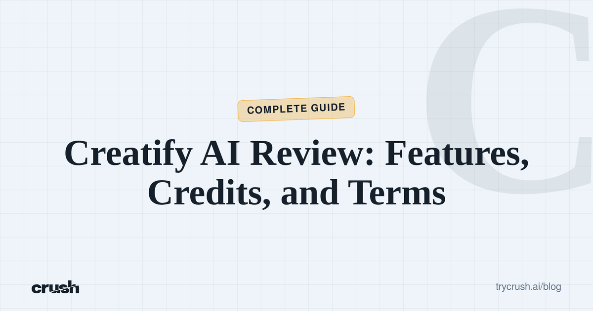 Typographic poster with the headline Creatify AI Review: Features, Credits, and Terms