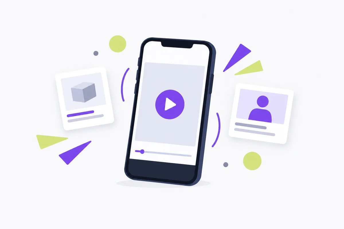 Creatify AI review: is it right for your store: a phone playing a blank video with abstract shapes around it
