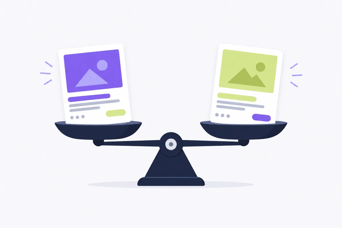 Creative rules for street interview ads: two blank ad cards on a balance scale