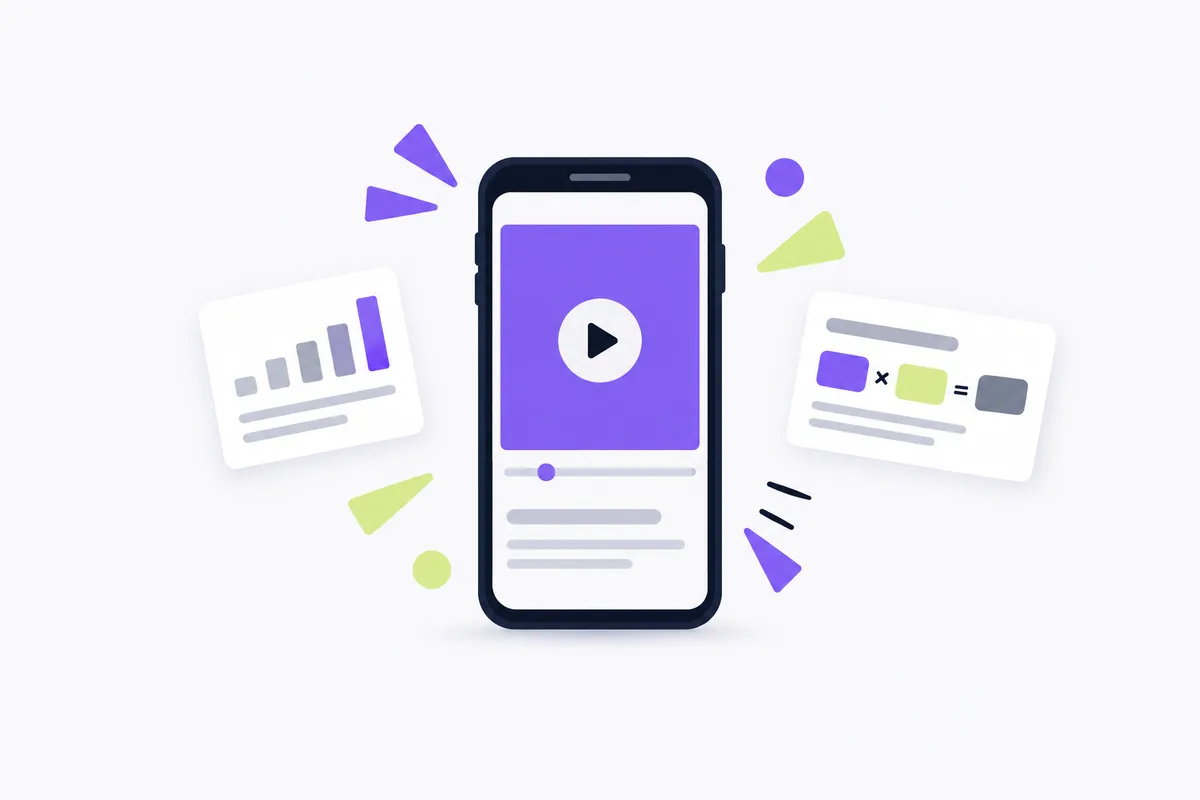 Create custom metrics in Meta Ads Manager: a phone playing a blank video with abstract shapes around it
