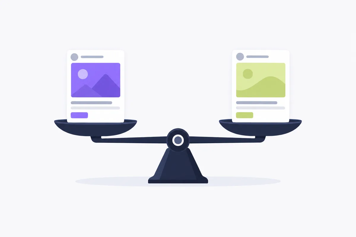 How your store's conversion data supports audience learning: two blank ad cards on a balance scale
